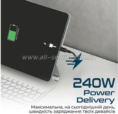 ���� ������ USB-C to USB-C 2.0m Promate (powerbolt240-2m.black)