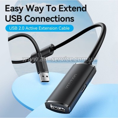 ���� ������ USB 2.0 AM/AF 5.0m Active black Vention (CBKBJ)