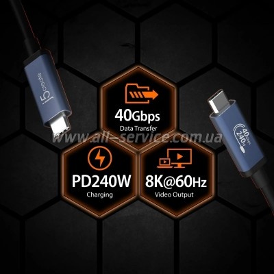 ���� ������ USB-C to USB-C 0.8m USB4 40Gbps 240W 48V/5A 8K60Hz premium J5create (JUC29L08-N)