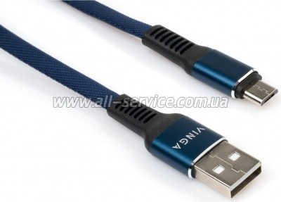 ���� ������ USB 2.0 AM to Micro 5P 1m flat nylon blue Vinga (VCPDCMFNB1B)