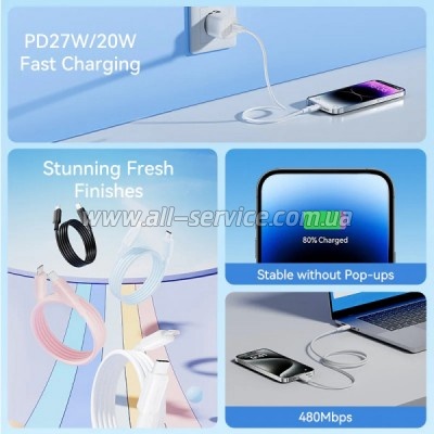 ���� ������ USB-C to Lightning 1.0m PD27W PVC blue Vention (LAKSF)