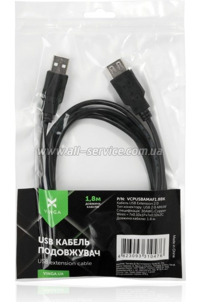 ���� ������ USB 2.0 AM/AF 1.8m Vinga (VCPUSBAMAF1.8BK)