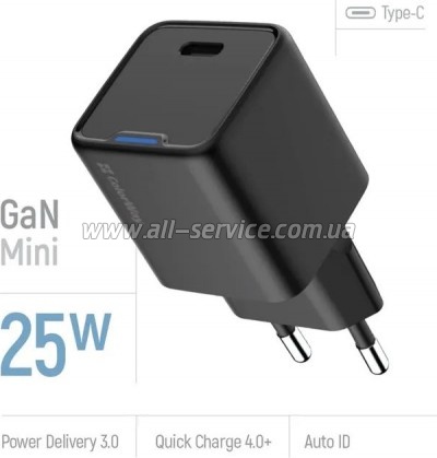 �������� ������� ColorWay GaN Mini 25W PD Port PPS USB-C black (CW-CHS052PD-BK)