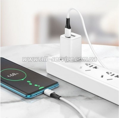 ���� ������ USB-C to USB-C 1.0m 3A 60W silicone BX79 white BOROFONE (6974443384819)