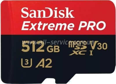   SanDisk 512 GB microSDXC UHS-I U3 Extreme Pro+SD Adapter (SDSQXCD-512G-GN6MA)