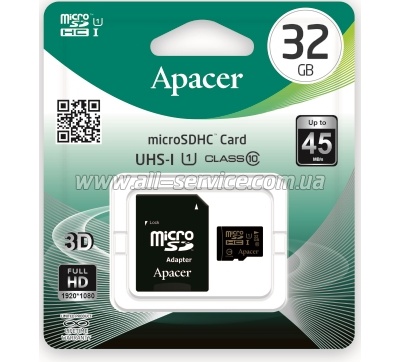   APACER microSDHC 32 Gb UHS-I U1 + adapter (AP32GMCSH10U1-R)