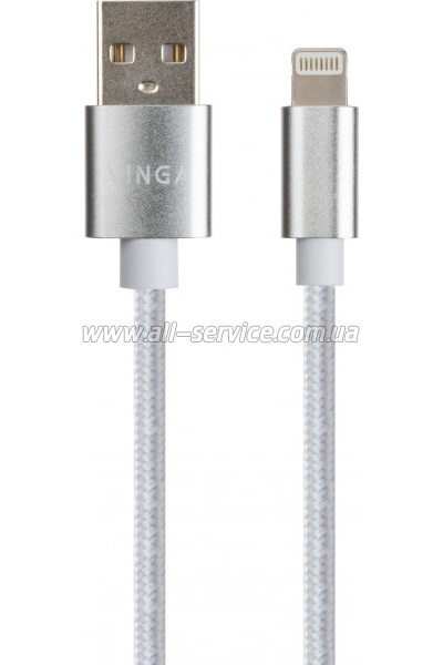 ���� ������ USB 2.0 AM to Lightning 1m nylon silver Vinga (VCPDCLNB1S)