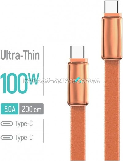 ���� ������ USB-C to USB-C 1.0m 5A 100W ultra-thin orange ColorWay (CW-CBPDCC100-OR)