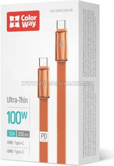 ���� ������ USB-C to USB-C 1.0m 5A 100W ultra-thin orange ColorWay (CW-CBPDCC100-OR)