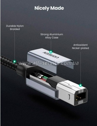������ ��� �������� USB-C 2.0 to BM 1.0m black Ugreen (45034)