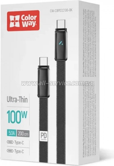 ���� ������ USB-C to USB-C 1.0m 5A 100W ultra-thin black ColorWay (CW-CBPDCC100-BK)