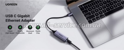 ������� USB-C to RJ45 Ethernet 1000Mbps CM199 Ugreen (50737)