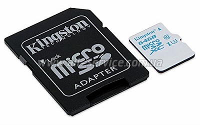   64GB Kingston microSDXC C10 UHS-I U3 + SD  Action (SDCAC/64GB)