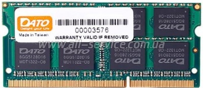 Модуль памяти для ноутбука SoDIMM DDR3 4GB 1600 MHz Dato (DT4G3DSDLD16) Модуль памяти для ноутбука SoDIMM DDR3 4GB 1600 MHz Dato (DT4G3DSDLD16)