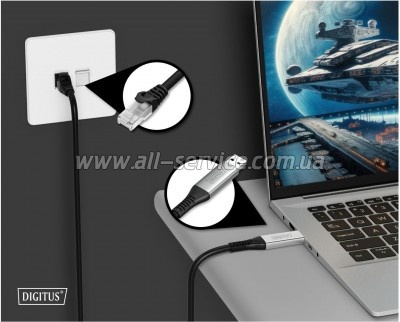 ���� ������ USB AM to RJ45 Ethernet 2.0m CAT6A S/FTP 1Gbps LSZH Digitus (AK-300600-020-S)