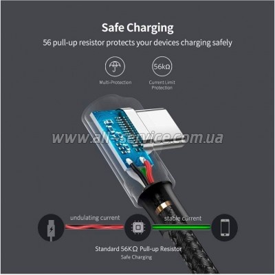 ���� ������ USB 2.0 AM to USB-C 3.0m 3A 90� corner US176 black Ugreen (70875)
