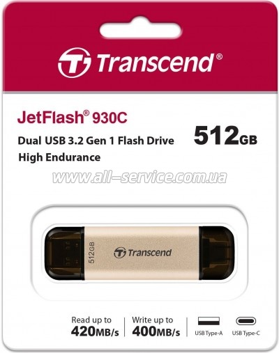  Transcend 512GB JetFlash 930C Gold-Black USB 3.2/Type-C (TS512GJF930C)