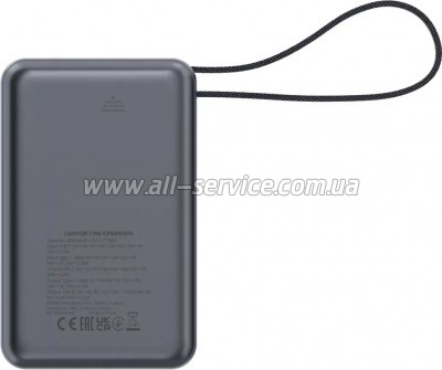   Canyon 20000mAh OnPower 600 PD/65W built-in cable Dark Grey (CNS-CPB600DG)