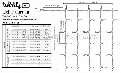  Twinkly Smart LED Pro Curtain AWW 250, AWG22, IP65 white (TWP-CU-CA-05X50GOP-W)