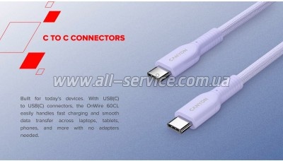 ���� ������ USB-C to USB-C 1.0m OnWire 60CL C-C 60W COLOR Braided 1m Light Blue Canyon (CND-CCAP60AB10LBL)