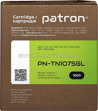 �������� Patron Green Label Brother TN-1075/ HL-1112 (PN-TN1075GL)