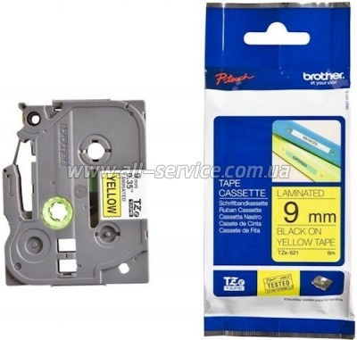 ����� Brother 9mm Laminated yellow, Print black (TZE621)