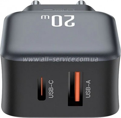 �������� ������� XO L154 USB-C PD 20W + USB-A QC3.0 Black (L154.black)