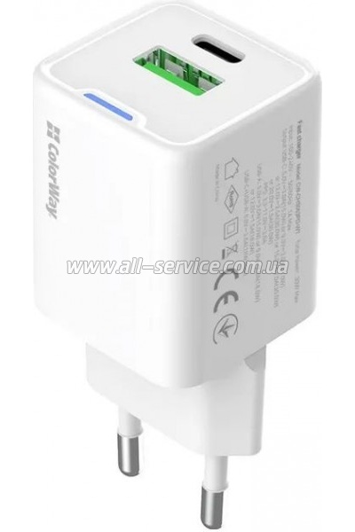 �������� ������� ColorWay GaN Mini 30W PD white (CW-CHS053PD-WT)