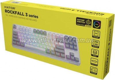  Hator Rockfall 3 Mecha TKL QMK/VIA Orange Wireless White (HTK851UA)