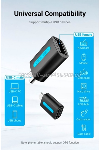 ������� OTG USB 2.0 AF to USB-C Vention (CDTB0)