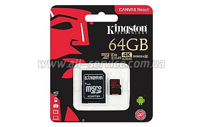 ����� ������ 64GB Kingston microSDXC C10 UHS-I U3 + SD (SDCR/64GB)