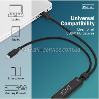 ���� ������ USB-C to 2xUSB-C 1.8m 140W black Digitus (AK-300170-018-S)