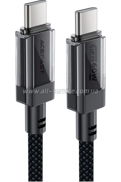 ���� ������ USB-C to USB-C 1.2m 60W stainless steel C12-03 Black Acefast (6974316283317)