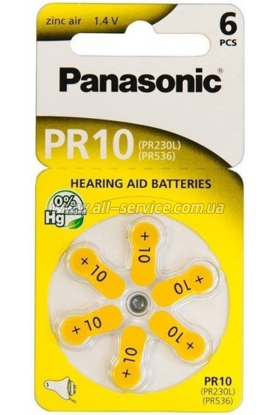 Батарейка Panasonic ZA10/ PR10 / PR230 *6 Zinc Air (PR-230/6LB) Батарейка Panasonic ZA10/ PR10 / PR230 *6 Zinc Air (PR-230/6LB)