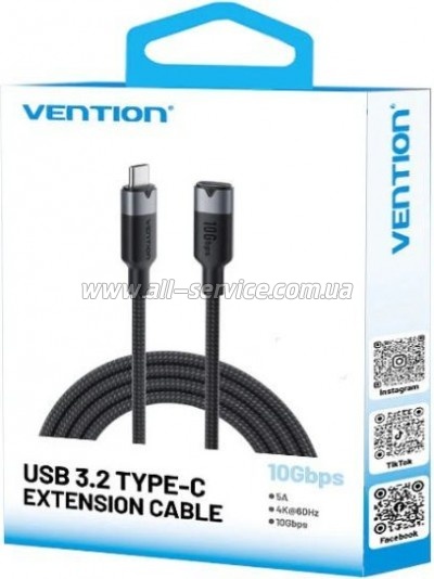 ���� ������ USB-C M/F 1.0m 100W 10Gbps 4K60Hz VENTION (TRFBF)