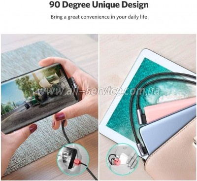 ���� ������ USB 2.0 AM to USB-C 3.0m 3A 90� corner US176 black Ugreen (70875)