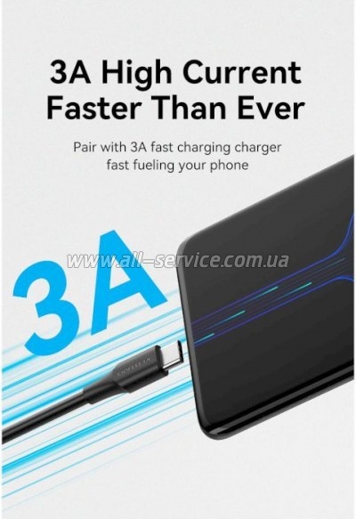 ���� ������ USB 2.0 AM to USB-C 1.5m 3.0A 18W PVC black VENTION (CTHBG)
