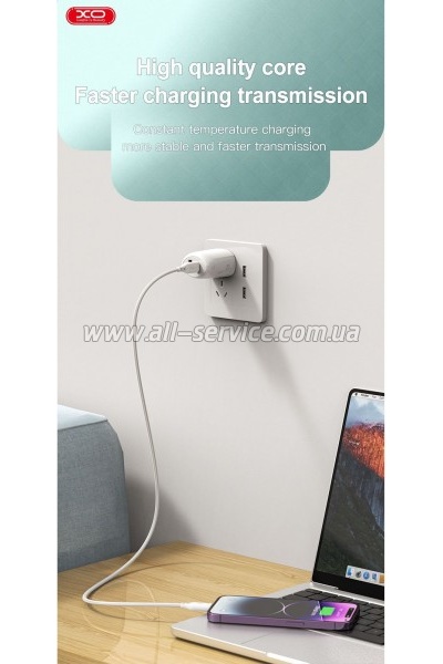 ���� ������ USB-C to USB-C 1.0m 60W braided XO (NBQ236B_White)