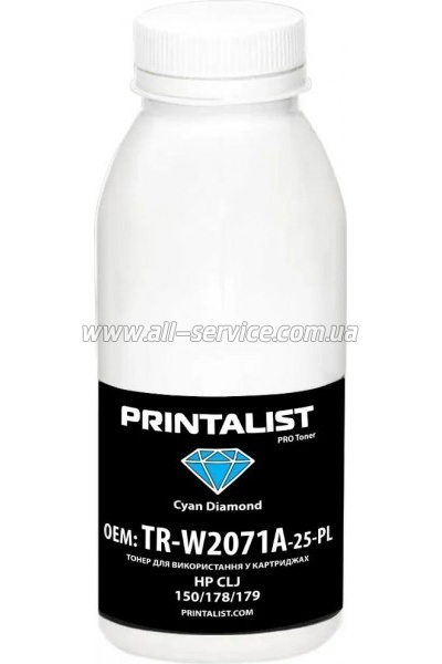 Тонер PRINTALIST HP CLJ 150/ 178/ 179 бутль 25г Cyan (TR-W2071A-25-PL) Тонер PRINTALIST HP CLJ 150/ 178/ 179 бутль 25г Cyan (TR-W2071A-25-PL)