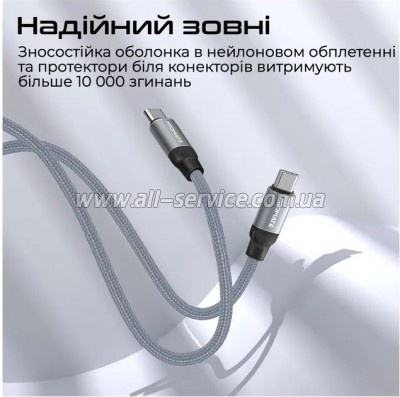 ���� ������ USB-C to USB-C 1.2m Promate (springy.grey)