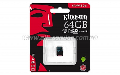  Kingston 64GB microSDXC C10 UHS-I U3  Canvas Go (SDCG2/64GBSP)