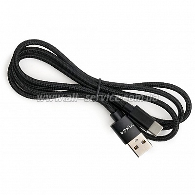   USB 2.0 AM to Type-C 1m nylon black Vinga (VCPDCTCNB1BK)