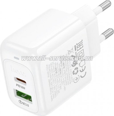 �������� ������� HOCO CS55A 1xUSB-C PD30W + 1xUSB QC3.0 white (6942007631549)
