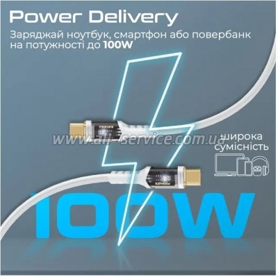 ���� ������ USB-C to USB-C 2.0m Promate (lucidline-cc200.white)