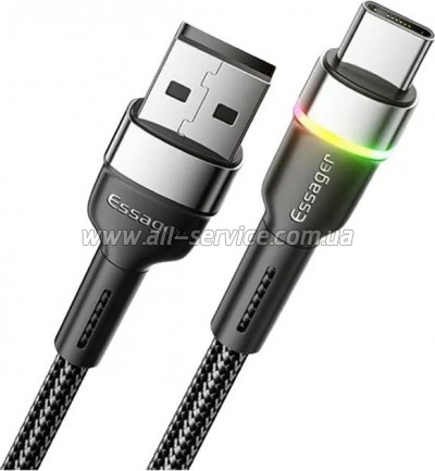 ���� ������ USB 2.0 AM to USB-C 2.0m 3A LED black Essager (EXCT-XCDA01)