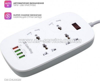 ������� ������ �olorWay 4 �������/ 4USB 1QC3.0 + 3 AUTO ID White 1.8M (CW-CHU44QW)