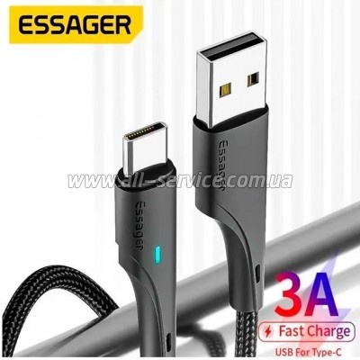 ���� ������ USB 2.0 AM to USB-C 3.0m black Essager (EXCT-LSC01)