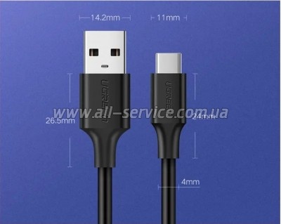 ���� ������ USB 2.0 AM to USB-C 0.25m 3A US287 black Ugreen (60114)