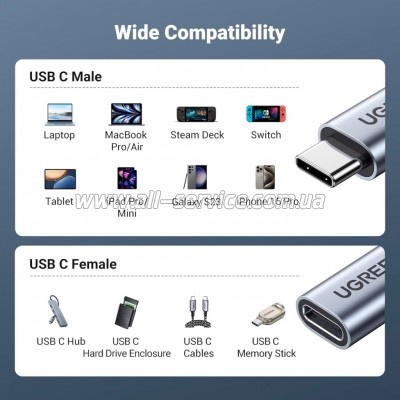���� ������ Ugreen USB-C M/F 1.0m 5A 10Gbps USB 3.1 black (30205)