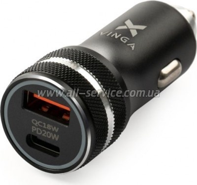   Vinga QC3.0 + PD Quick Car aluminium (VCCQPAC)